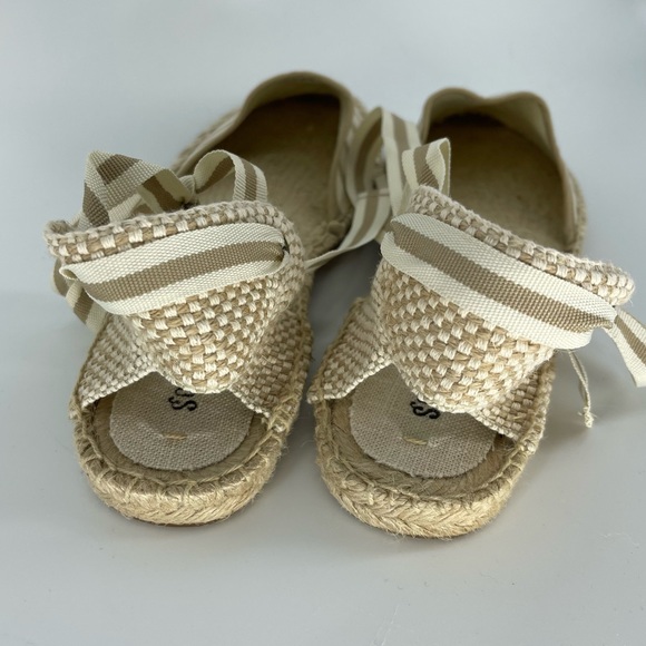 Soludos Lauren Espadrille Lace-up Sandals in White/Tan Stripe - Picture 6 of 10